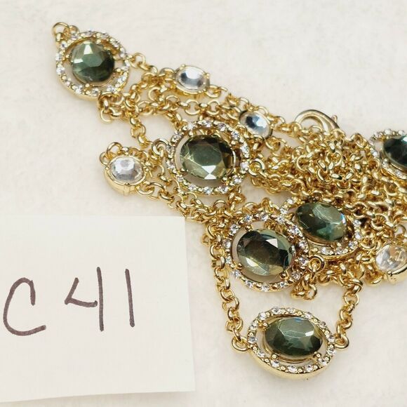 Rhinestone Station Necklace Gold Tone Modern Modest - Picture 9 of 9